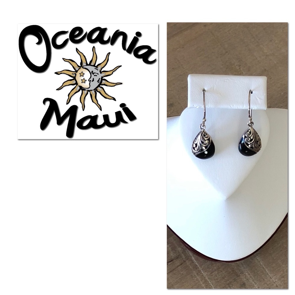 Teardrop sterling and black earrings